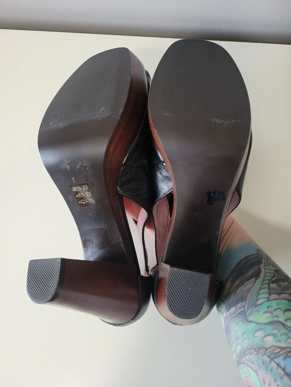 Jeffrey Campbell Dobrica Leather Wood Platform Mary Jane Pumps, GUC, Size 40